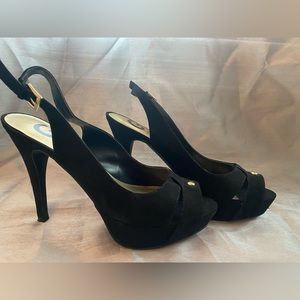 Black sling back peep toe Guess heels 8 1/2